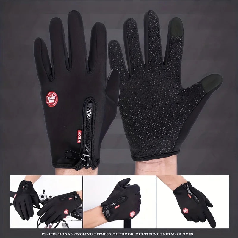 Gants d’hiver unisexe – chauds, tactiles, antidérapants et coupe‑vent pour cyclisme, moto et conduite